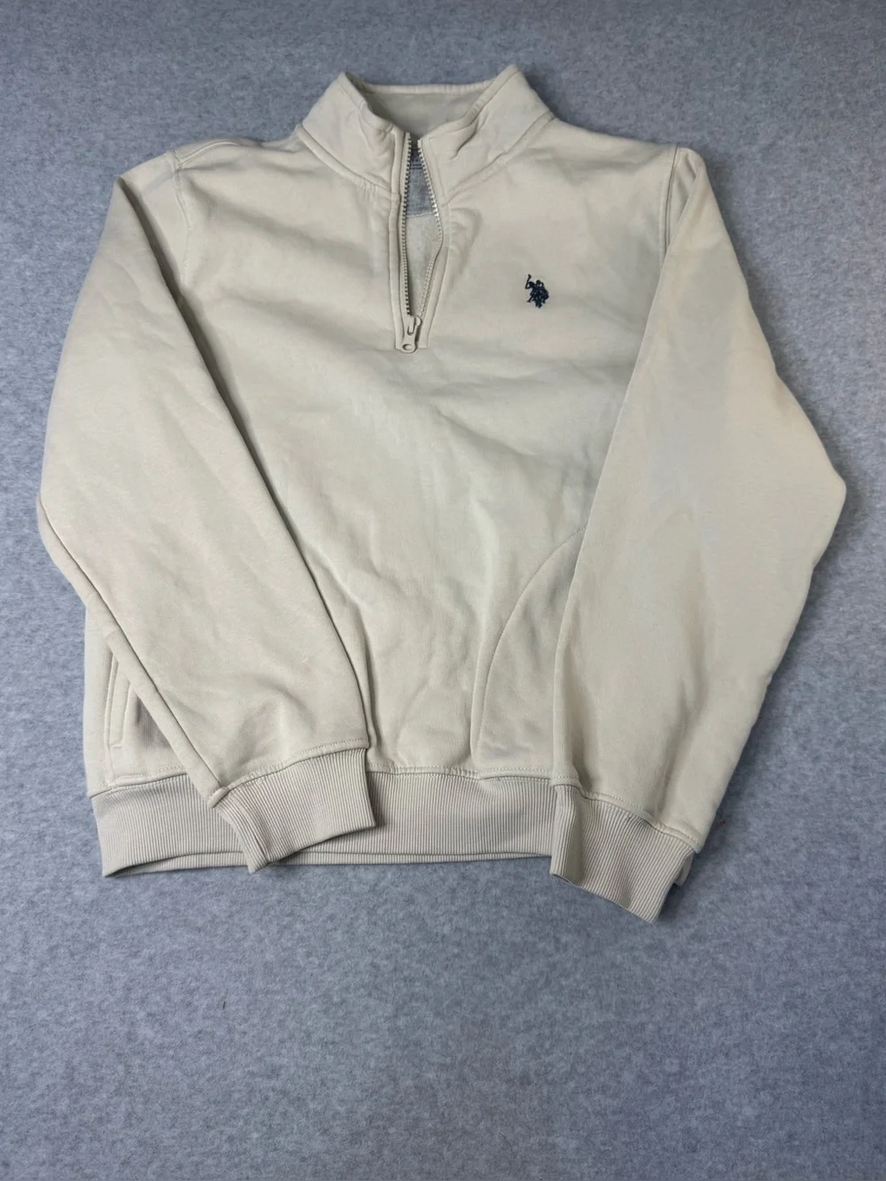 Polo Kid Pullover Cream Colored Quarter Zip Fleece Cozy Sweatshirt 14/16